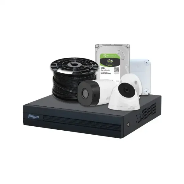 DVR, Indoor and outdoor camera, cable, hard drive and camera enclosure kit